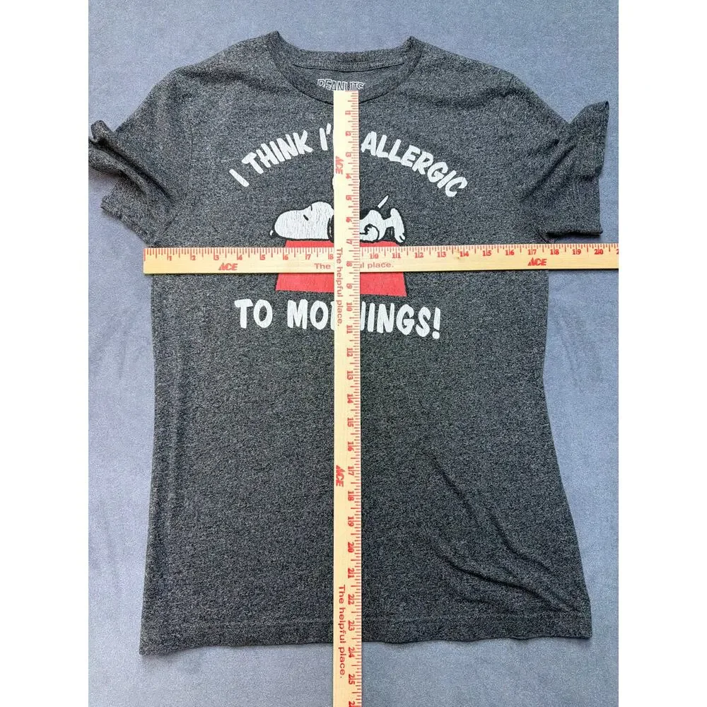 Peanuts Snoopy Shirt Mens Small Gray I Think Im Allergic To Mornings Comic Tee - Picture 3 of 6